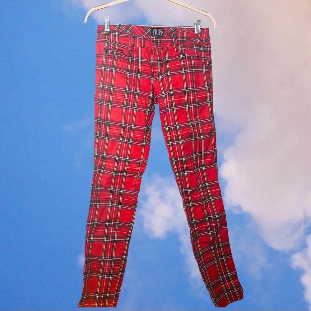 Tripp NYC  red and black plaid skinny jeans size 27/28
